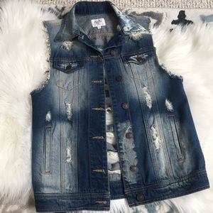 Cello distressed jean vest trendy EUC
